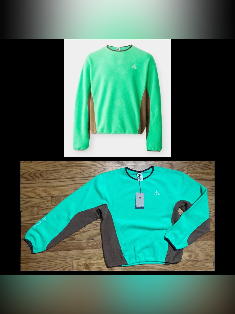 Nike ACG Wolf Tree Polartec Fleece Crew Pullover Green Brown Size S NEW